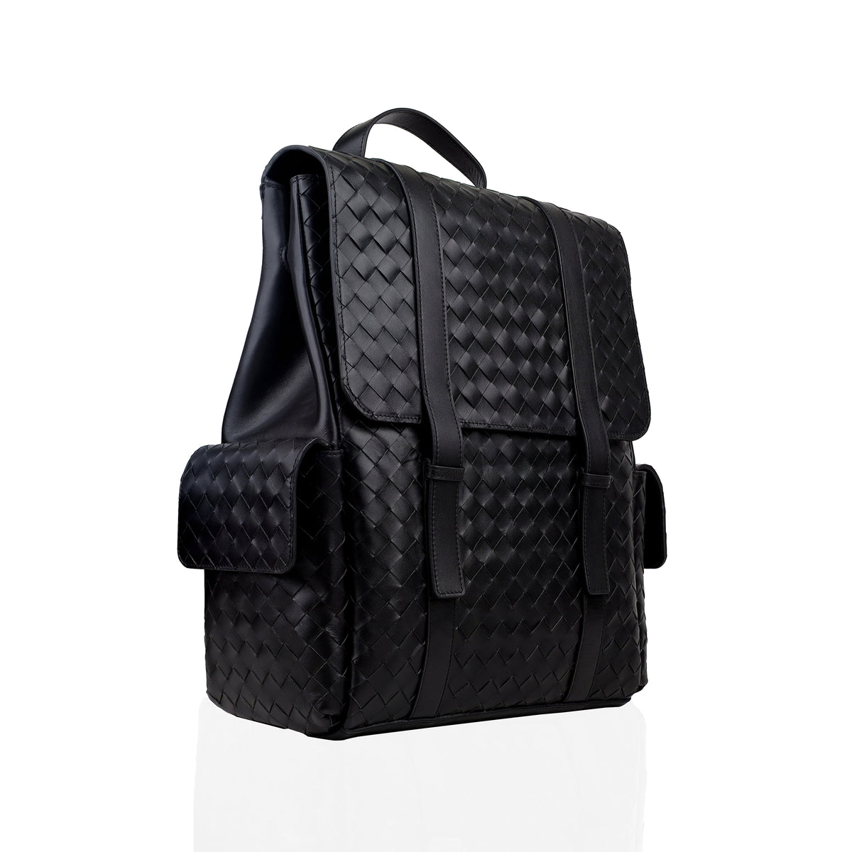 Sante - Men's Black Hand Woven Leather Backpack