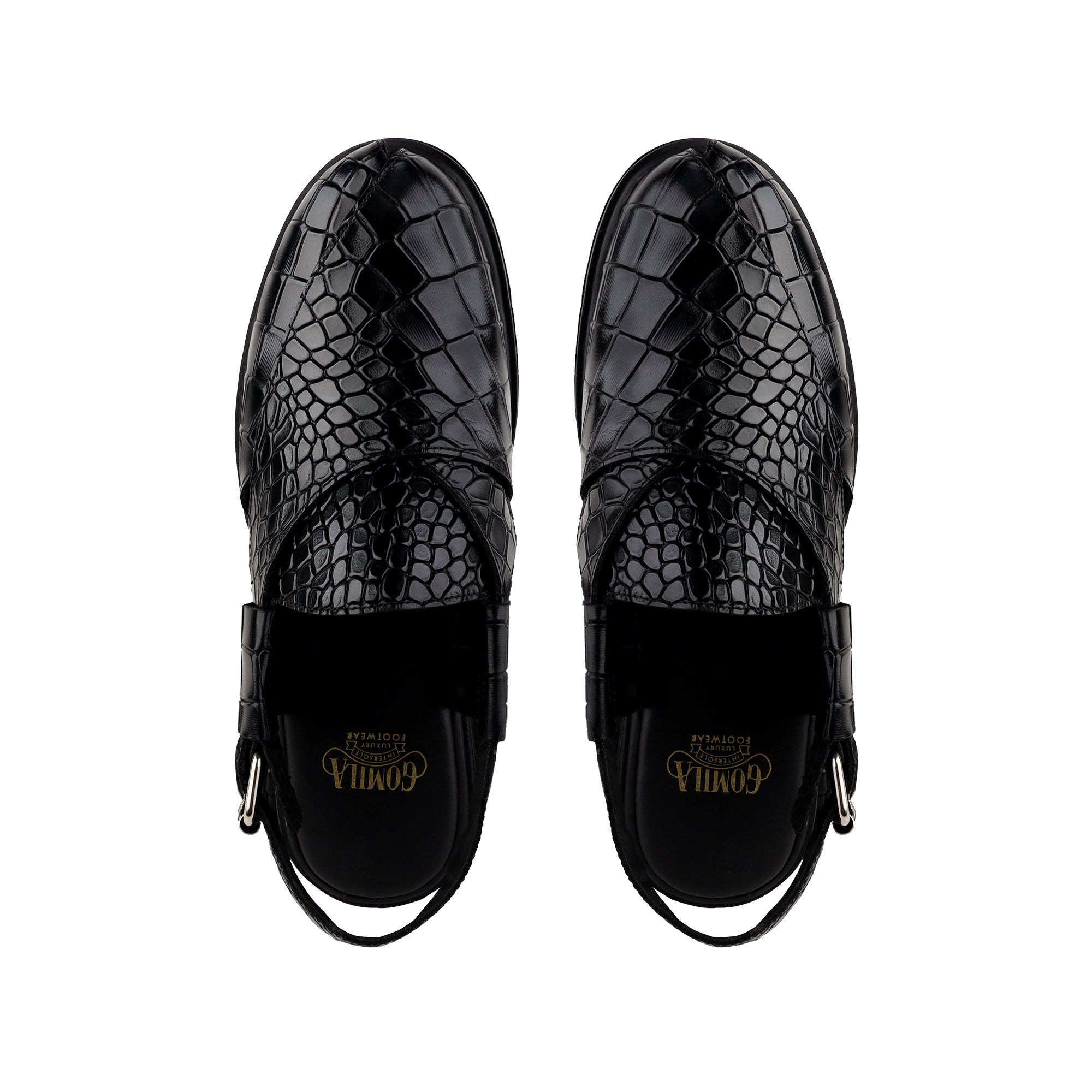 Saul - Men's Black Crocodile Printed Leather Sandal