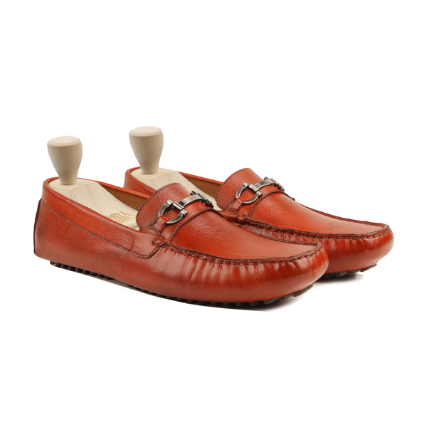 Orchard - Men's Orange Tan Pebble Grain Leather Driver Shoe
