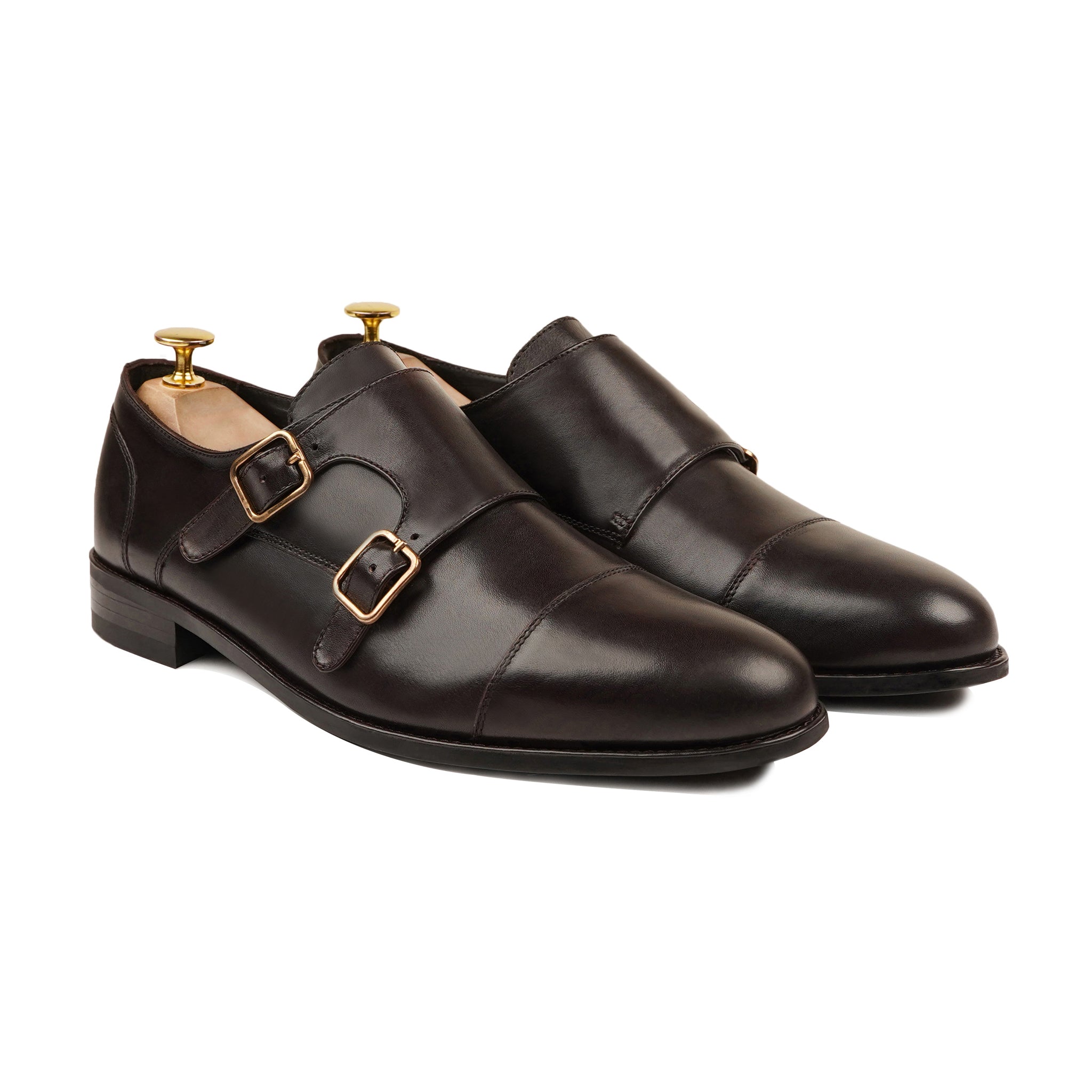 Allin - Men's Dark Brown Calf Leather Double Monksrap