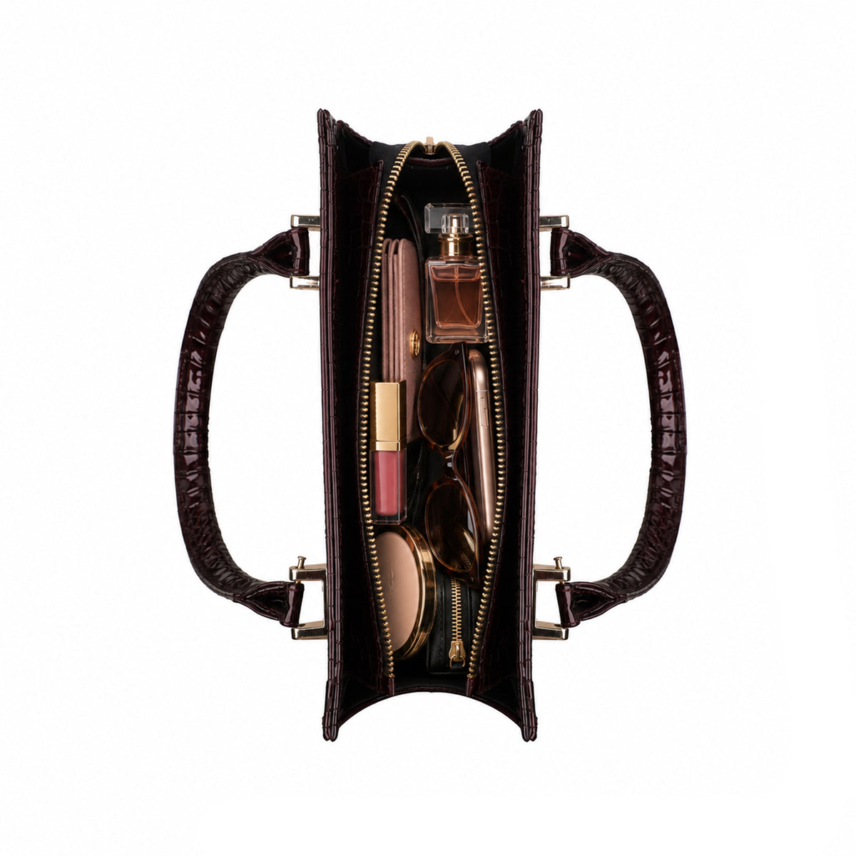 Alora - Oxblood Crocodile Print Faux Leather Hand Bag