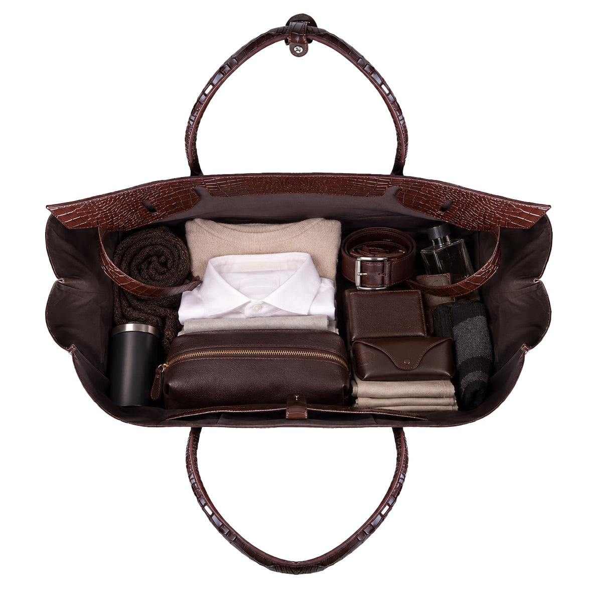 Xavi - Men's Dark Brown Crocodile Texture Travel Bag