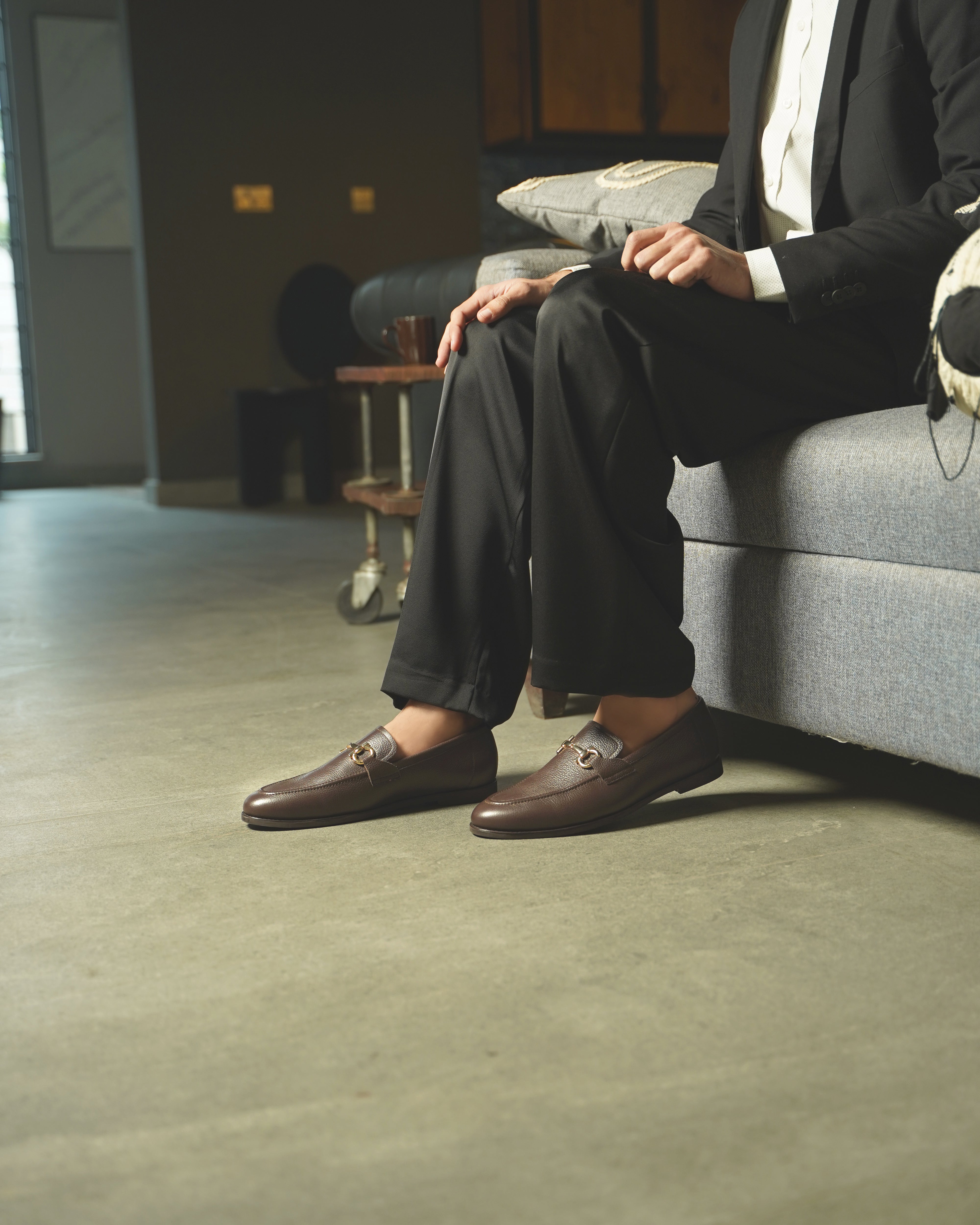 Abada - Men's  Brown Pebble Grain Leather Loafer