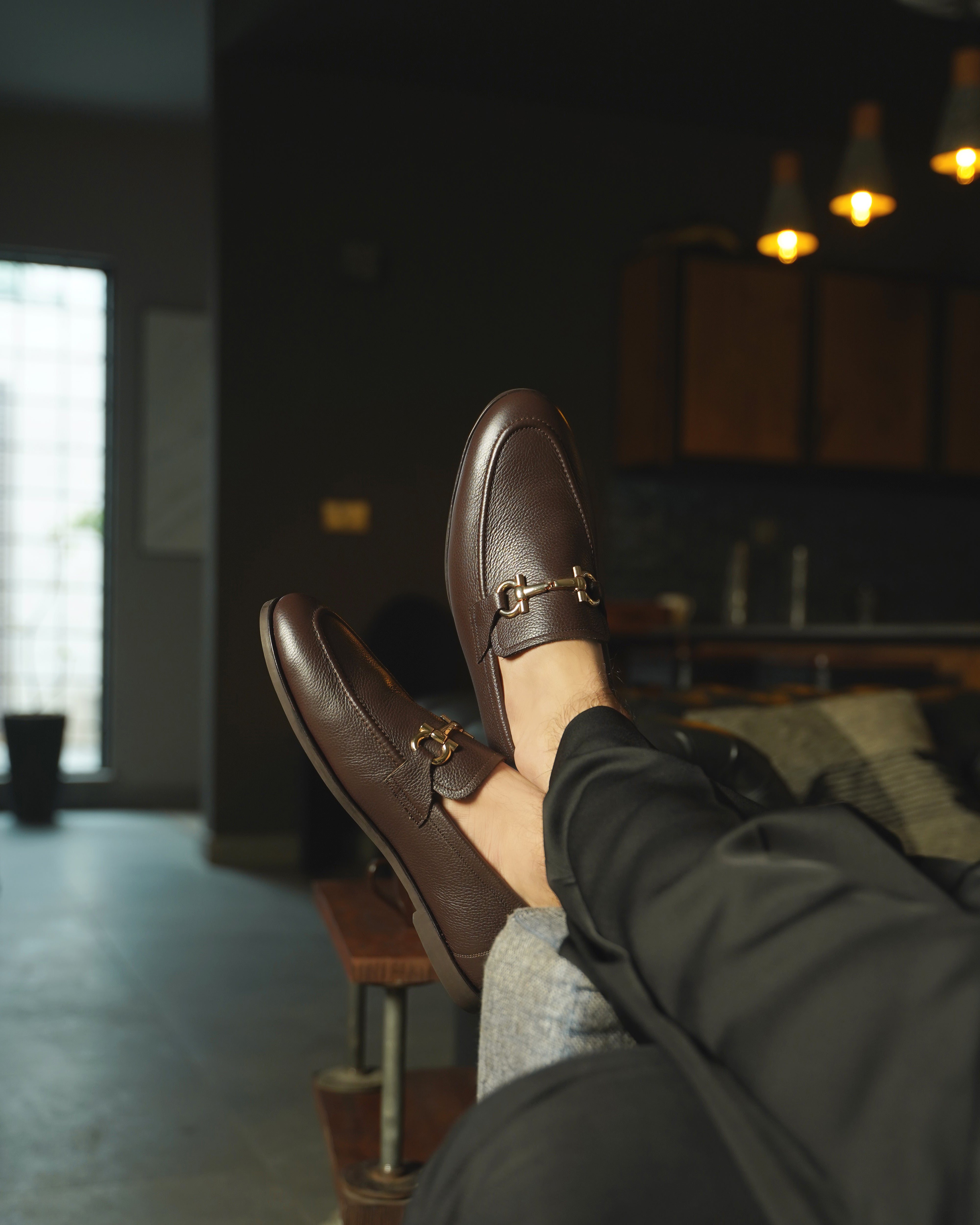 Abada - Men's  Brown Pebble Grain Leather Loafer