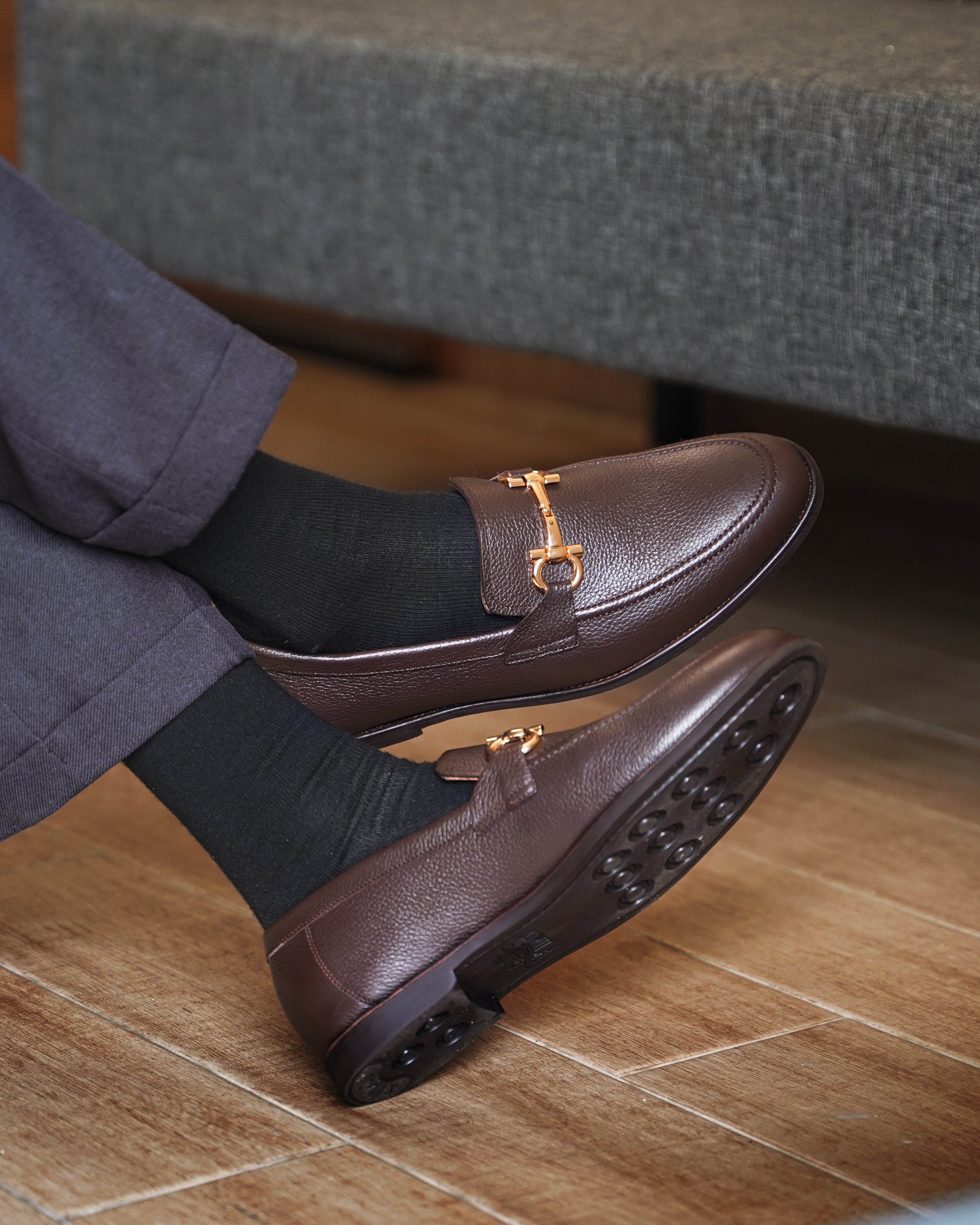 Bucharest - Men's Dark Brown Pebble Grain Leather Loafer