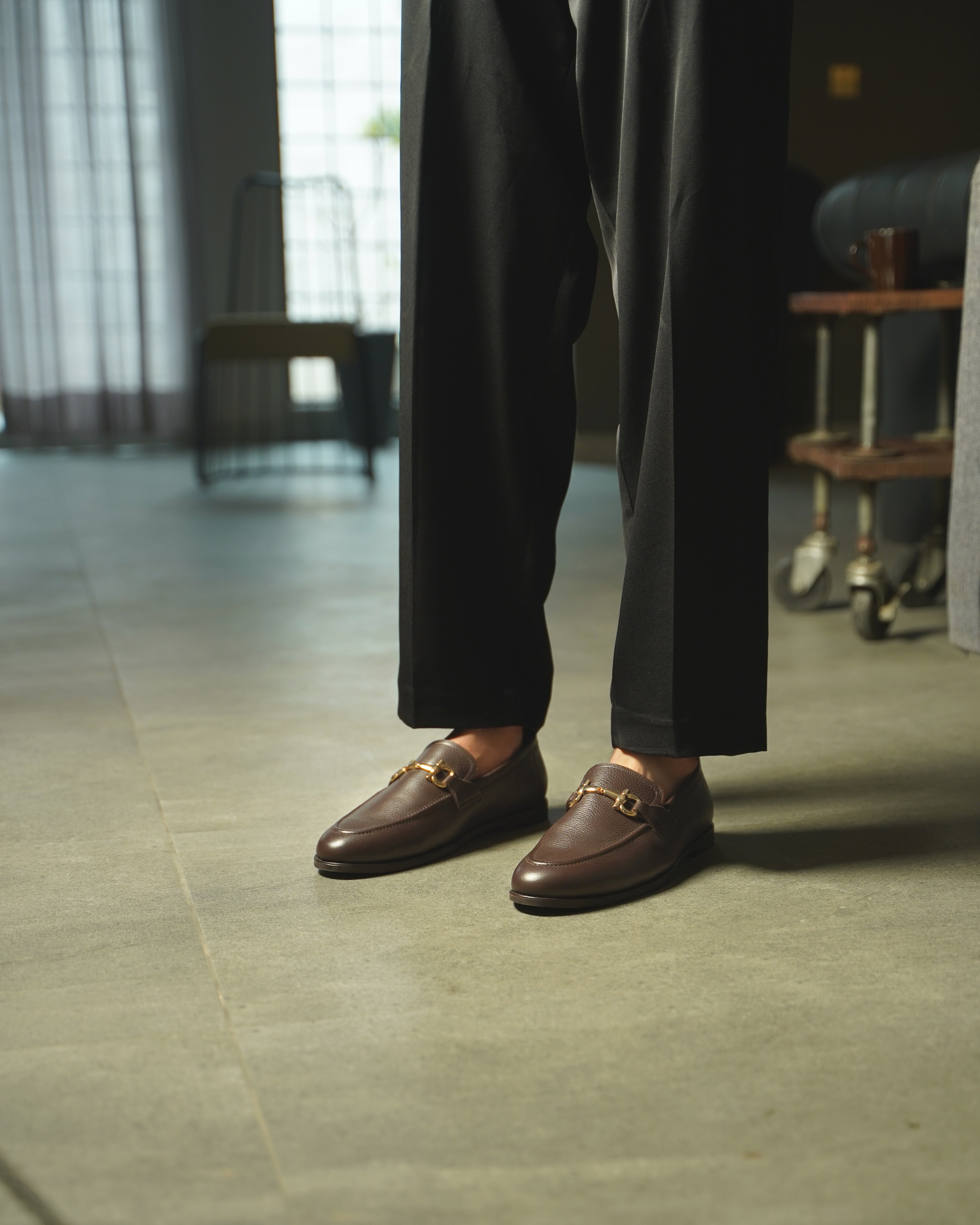 Abada - Men's  Brown Pebble Grain Leather Loafer