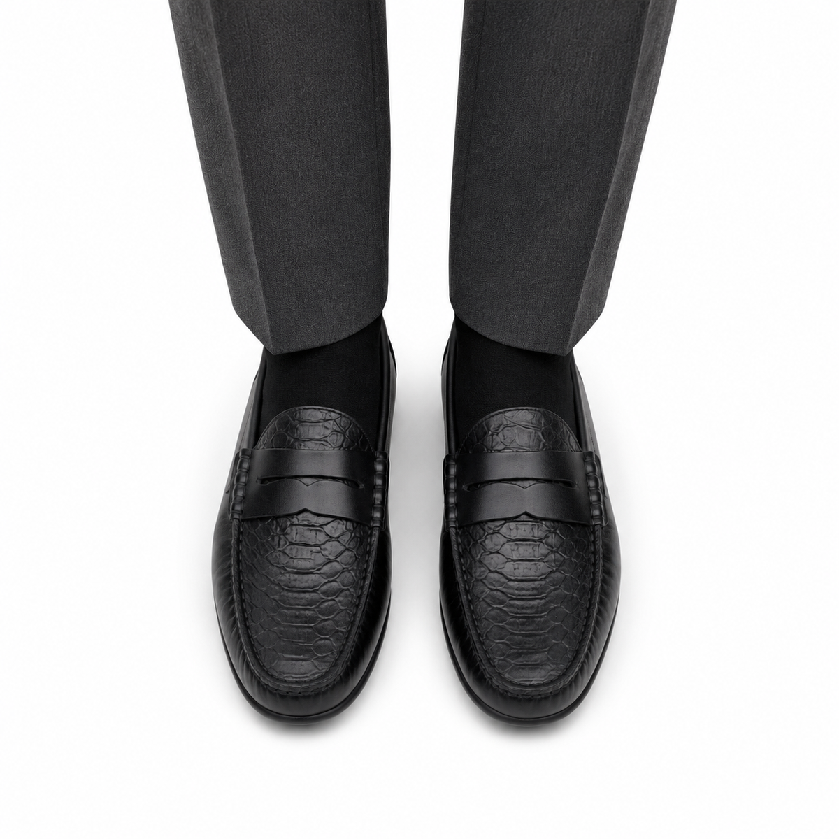 Knox - Men's Black Python Textured Calf Leather Driver Shoe