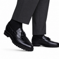 Luther - Men's Black Calf Leather & Crocodile Printed Loafer