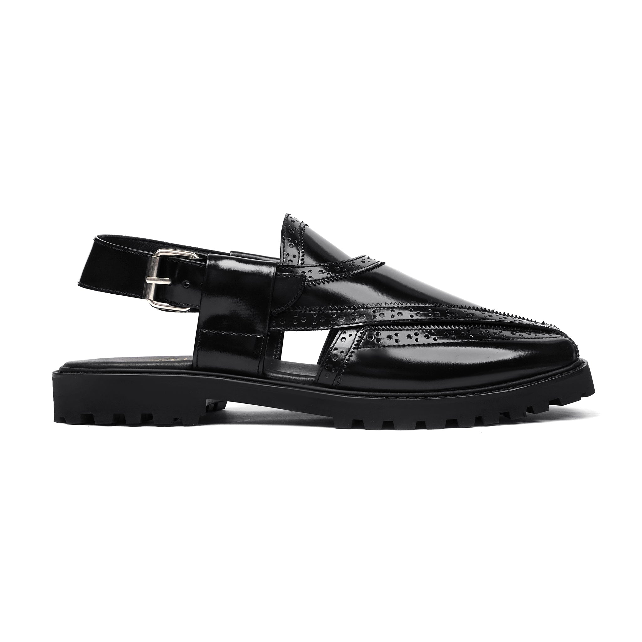 Brooklyn - Men's Black Box Leather High Shine Sandal