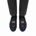 Ellis - Men's Navy Blue Suede & Embroidery Loafer