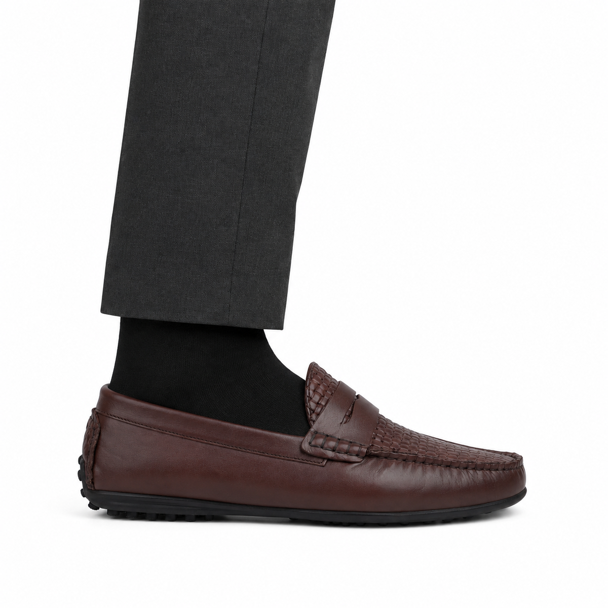 Knox - Men's Light Brown Check Textured Calf Leather Driver Shoe