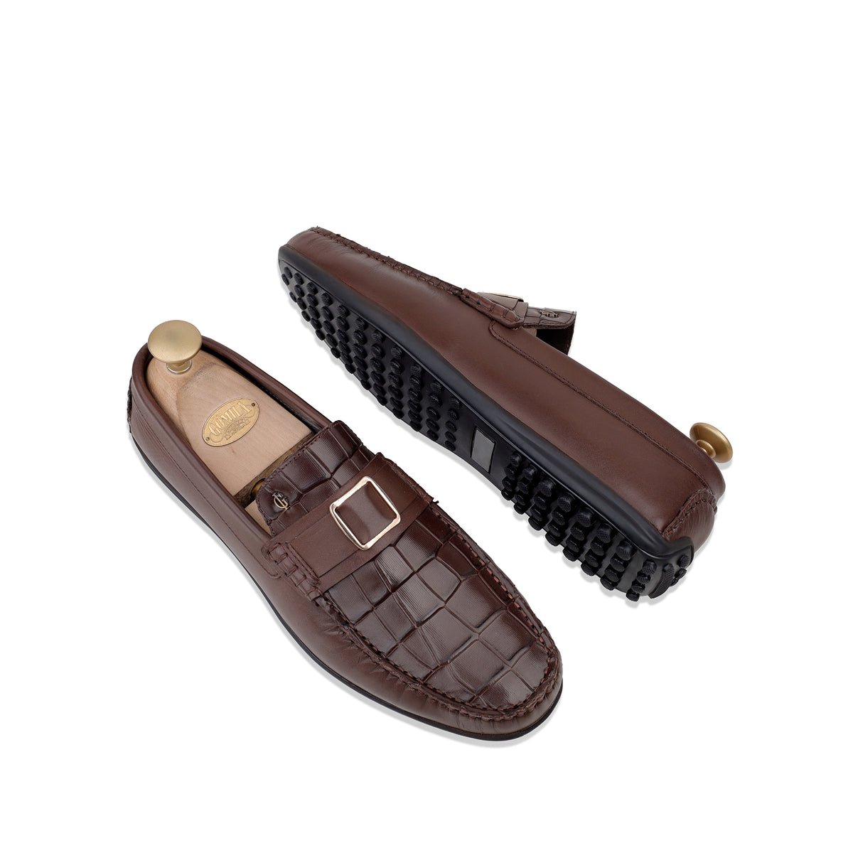 Jamie - Men's Light Brown Crocodile Textured & Calf Leather Driver
