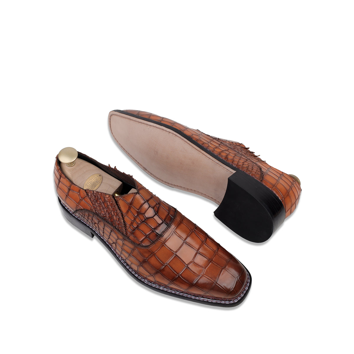 Adler - Men's Tan Crocodile Textured Goodyear Welted Leather Oxford