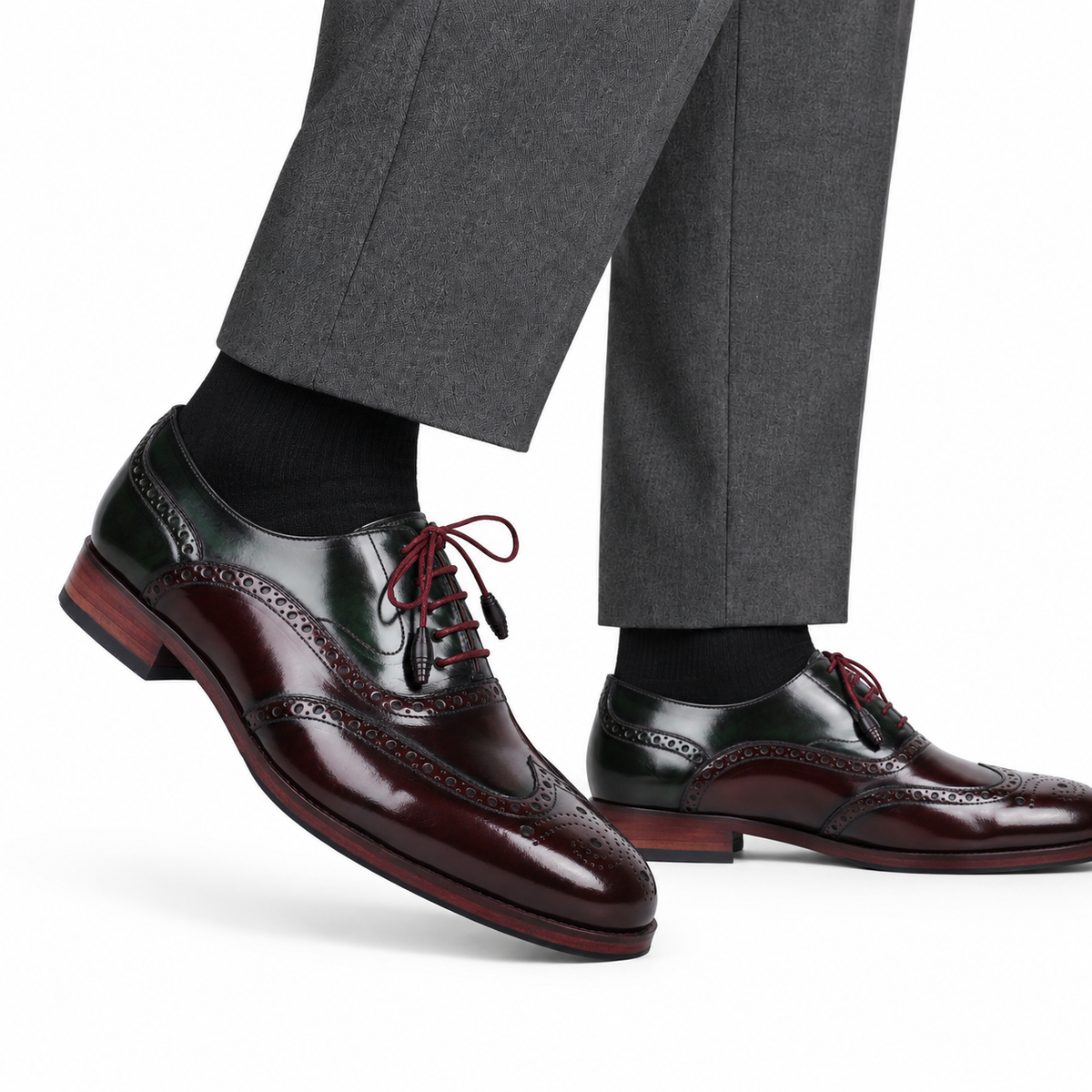 The Townhouse - Men's Oxblood & Green Box Leather Oxford