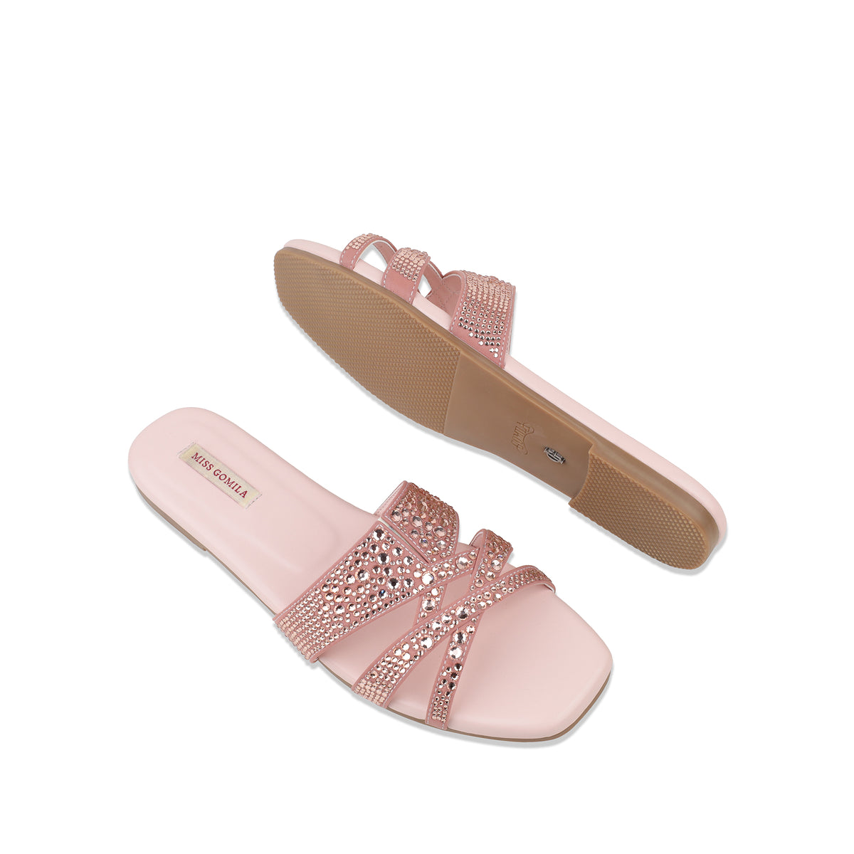 Freya - Women's Pink Hand Set Crystals Slipper