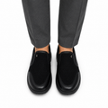 Alan - Men's Black Milled Leather & Mesh Fabric Sneaker