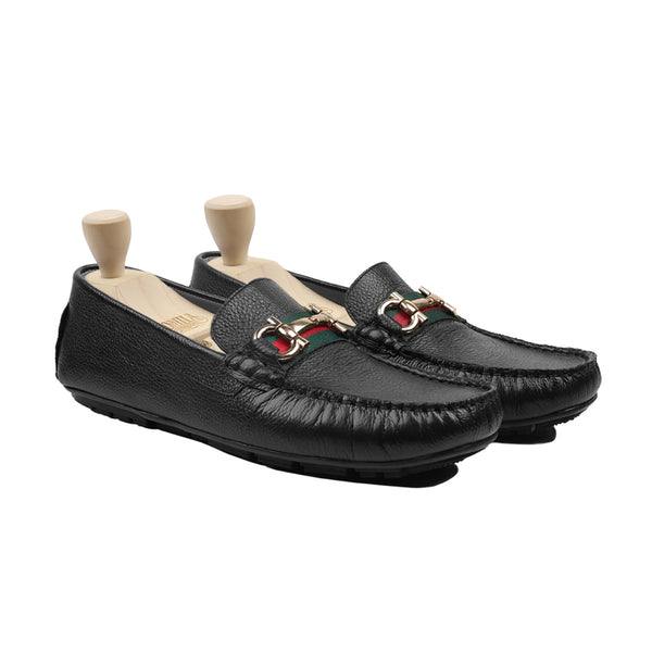 Kiana - Men's Black Pebble Grain Leather Driver Shoe