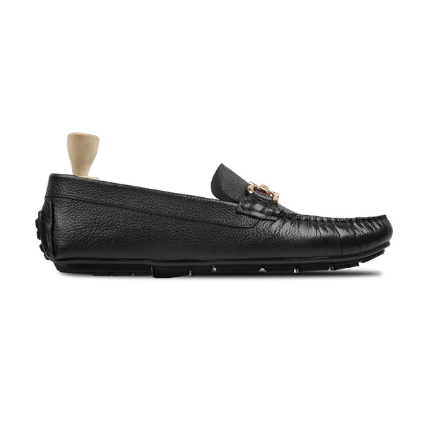 Kiana - Men's Black Pebble Grain Leather Driver Shoe