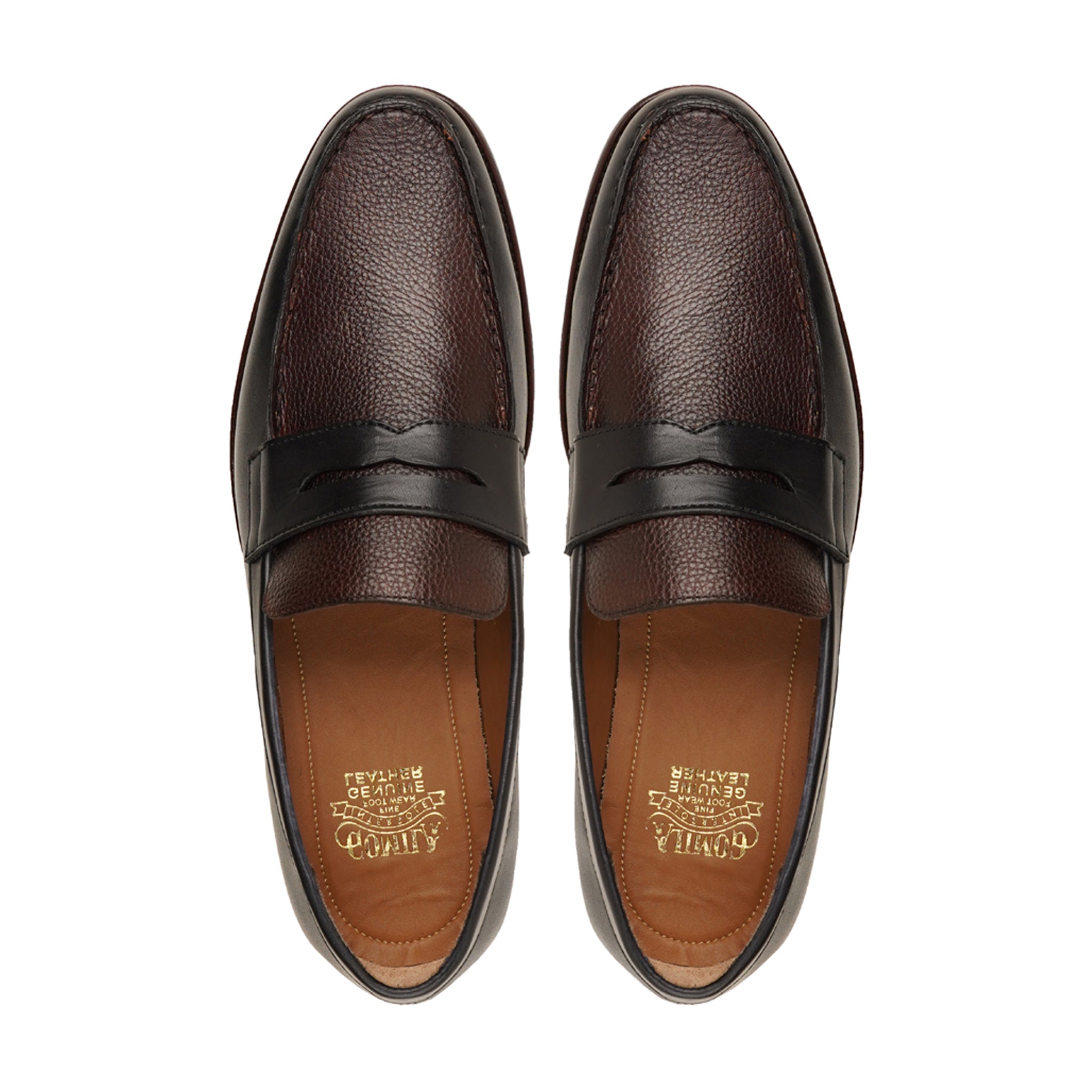 Kariya - Men's Dark Brown Calf and Pebble Grain Leather Loafer