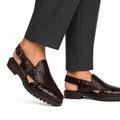 Saul - Men's Dark Brown Crocodile Printed Leather Sandal
