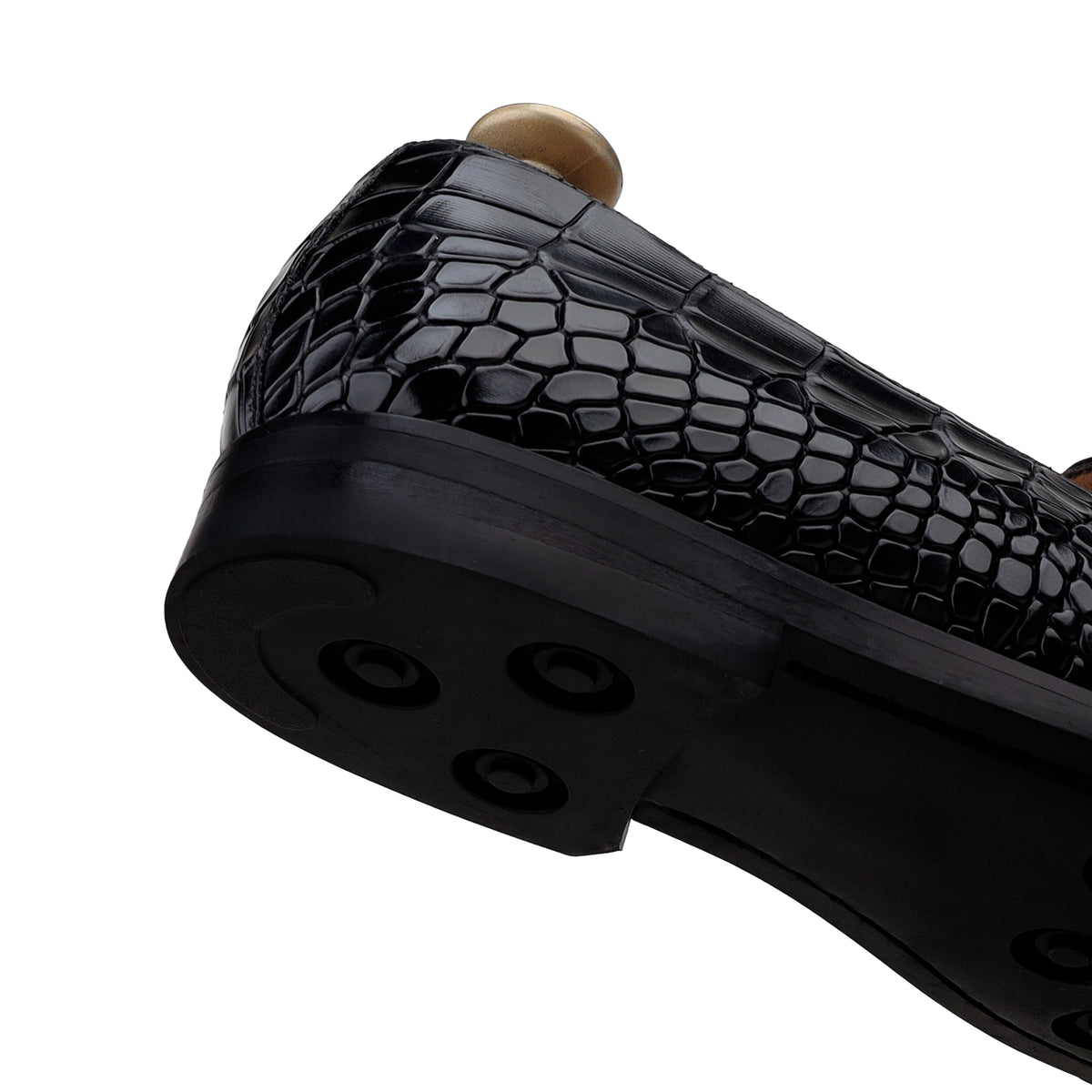 Drobak - Men’s Black Calf and Crocodile Printed Belgian Loafer