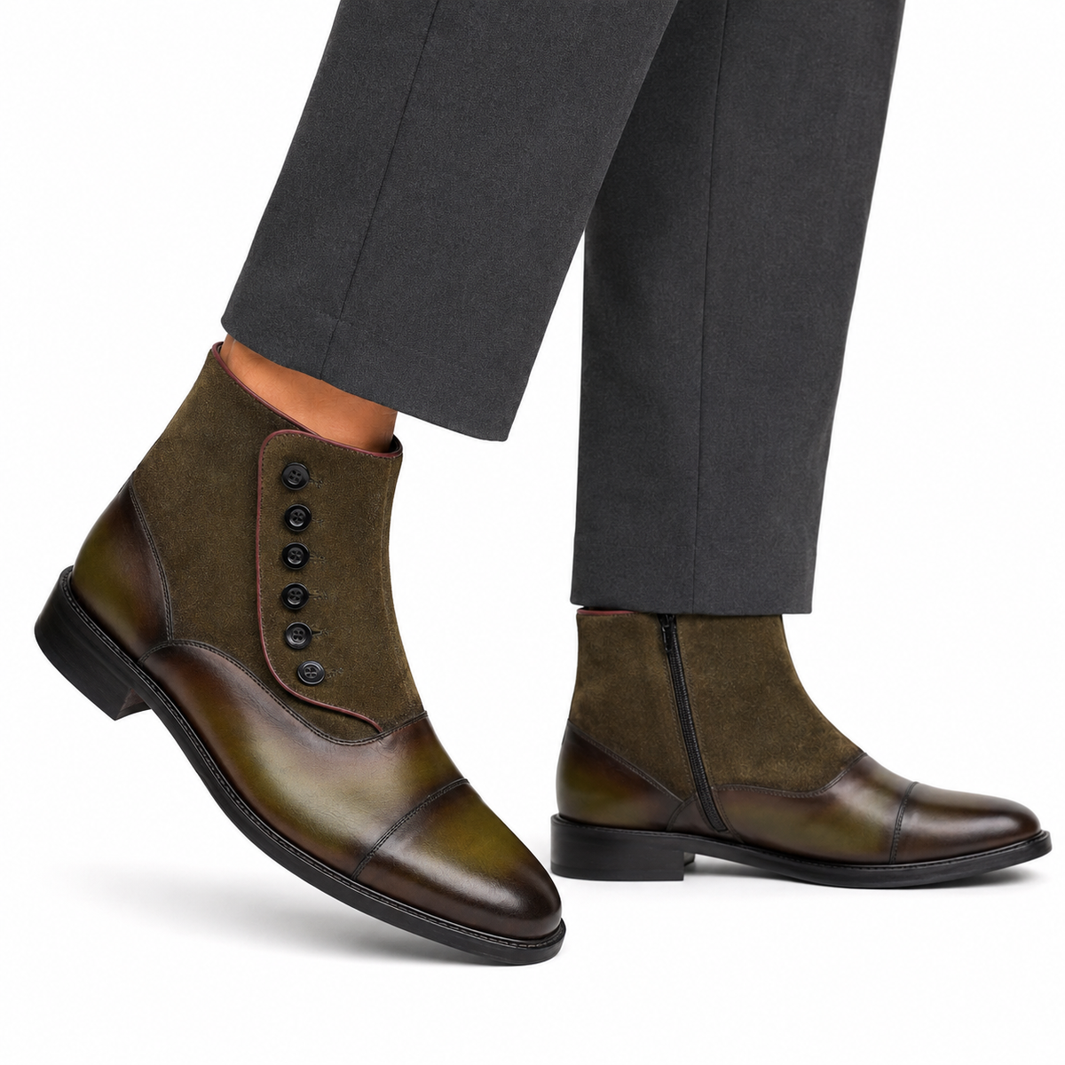 Trent - Men's Burnished Green Calf Leather & Suede Boot