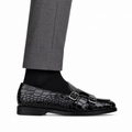 Drobak - Men’s Black Calf and Crocodile Printed Belgian Loafer