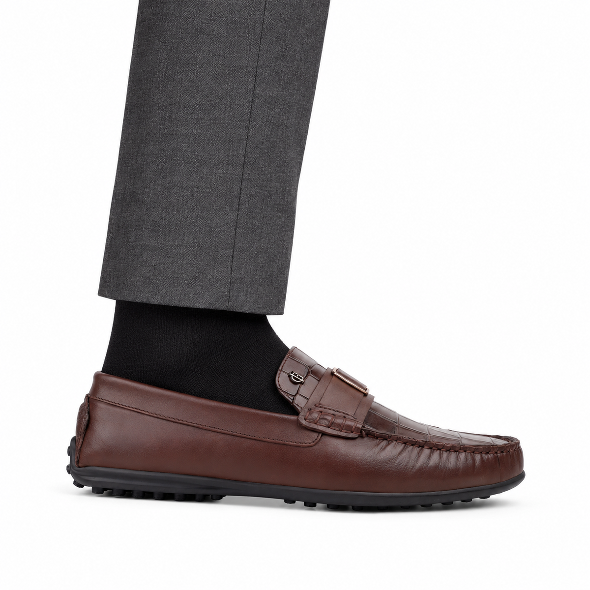 Jamie - Men's Light Brown Crocodile Textured & Calf Leather Driver