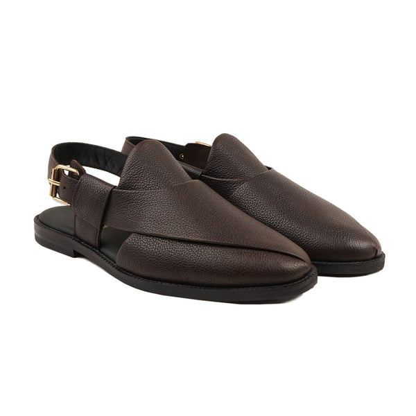 Lahti - Men's Dark Brown Pebble Grain Leather Sandal