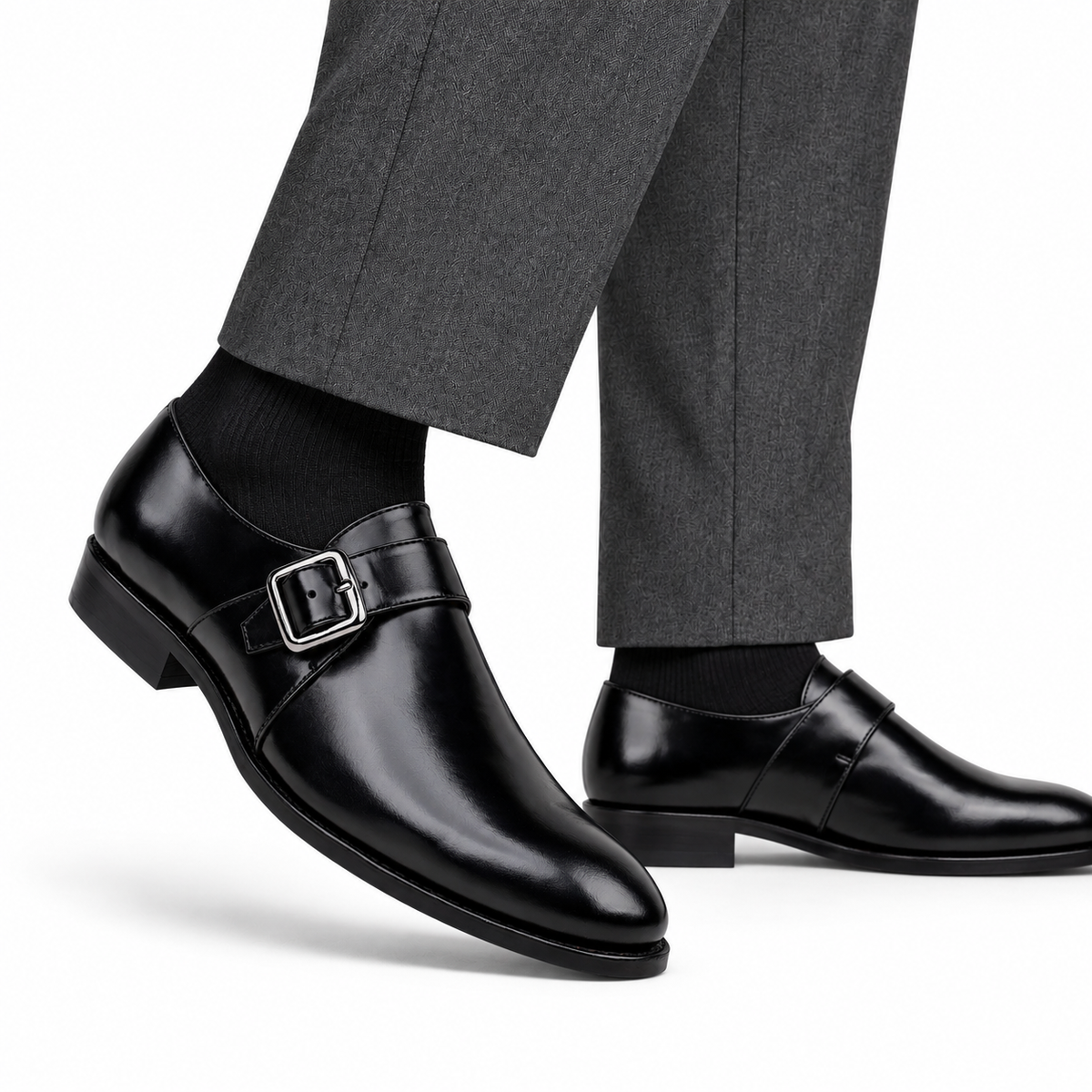 Cain - Men's Black Calf Leather Monkstrap - Goodyear Welted