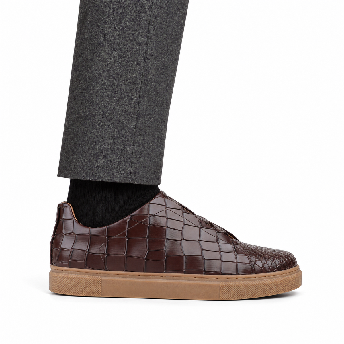London - Men’s Brown Crocodile Print Sneaker