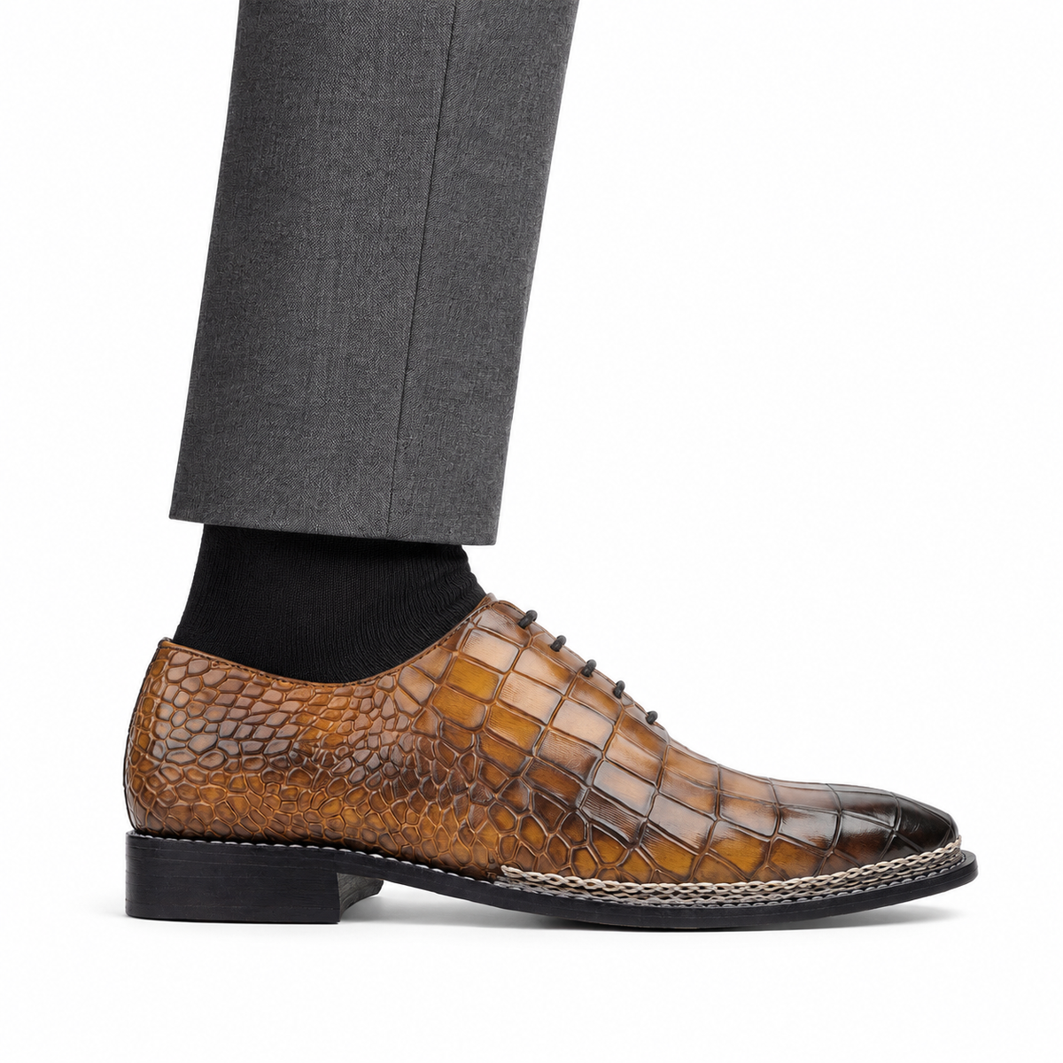 Peter - Men's Tan Crocodile Leather Goodyear Welted Wholecut