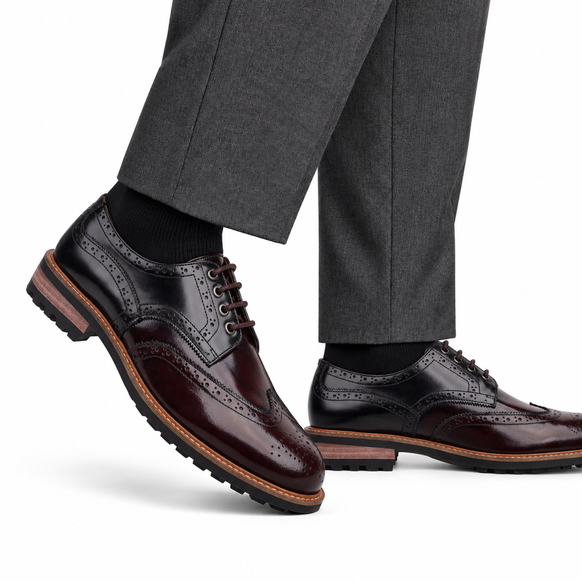 Foster - Men's Black & Burgundy Calf Leather Goodyear Welted Derby