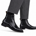 Dexter - Men's Black Crocodile Textured Goodyear Welted Chelsea Boot