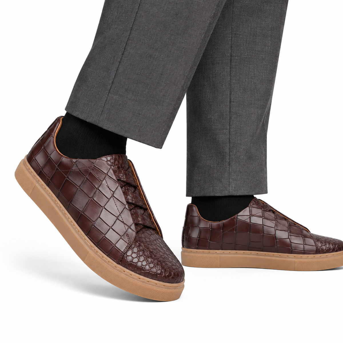 London - Men’s Brown Crocodile Print Sneaker