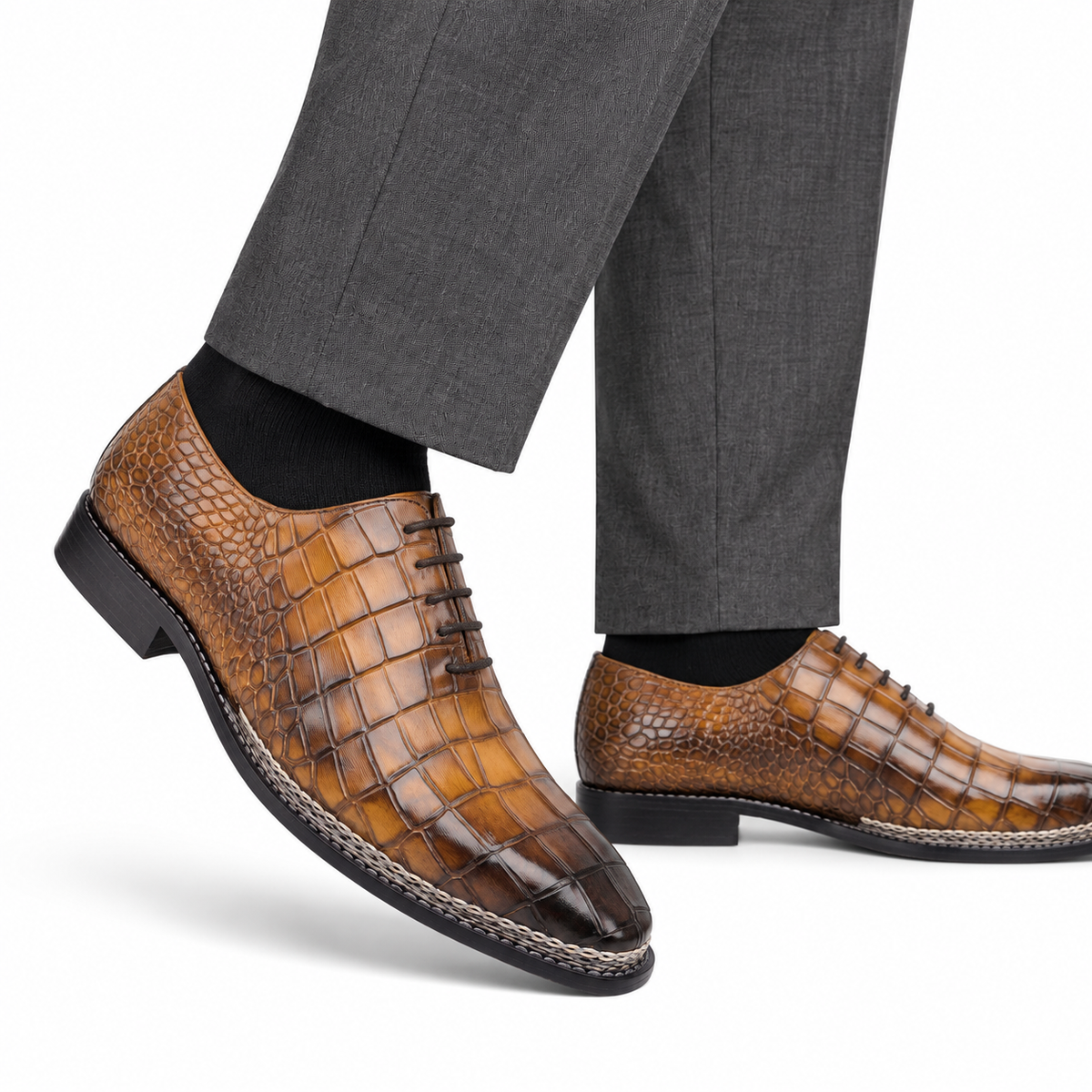 Peter - Men's Tan Crocodile Leather Goodyear Welted Wholecut