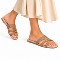 Freya - Women's Champagne Hand Set Crystals Slipper