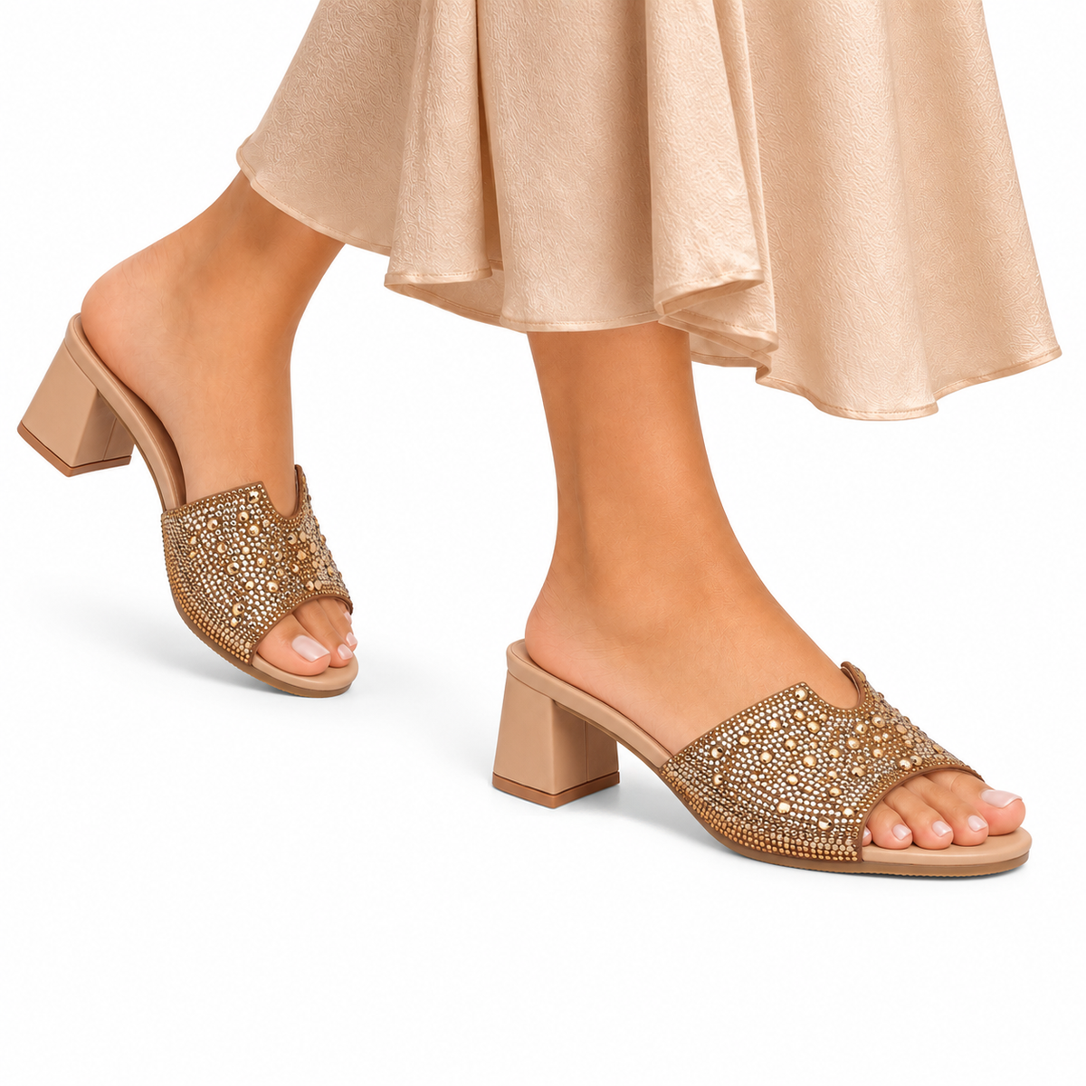 Isabel  - Women's Champagne Hand Set Crystals 50mm Heels