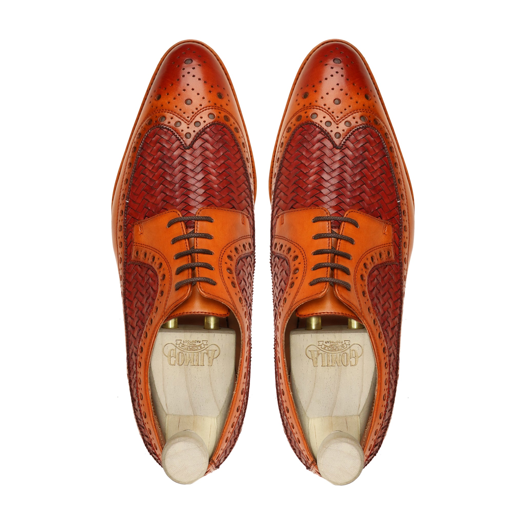 Warton - Men's Red and Tan Calf and Hand Woven Calf Leather Derby Shoe