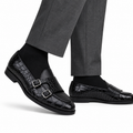 Drobak - Men’s Black Calf and Crocodile Printed Belgian Loafer