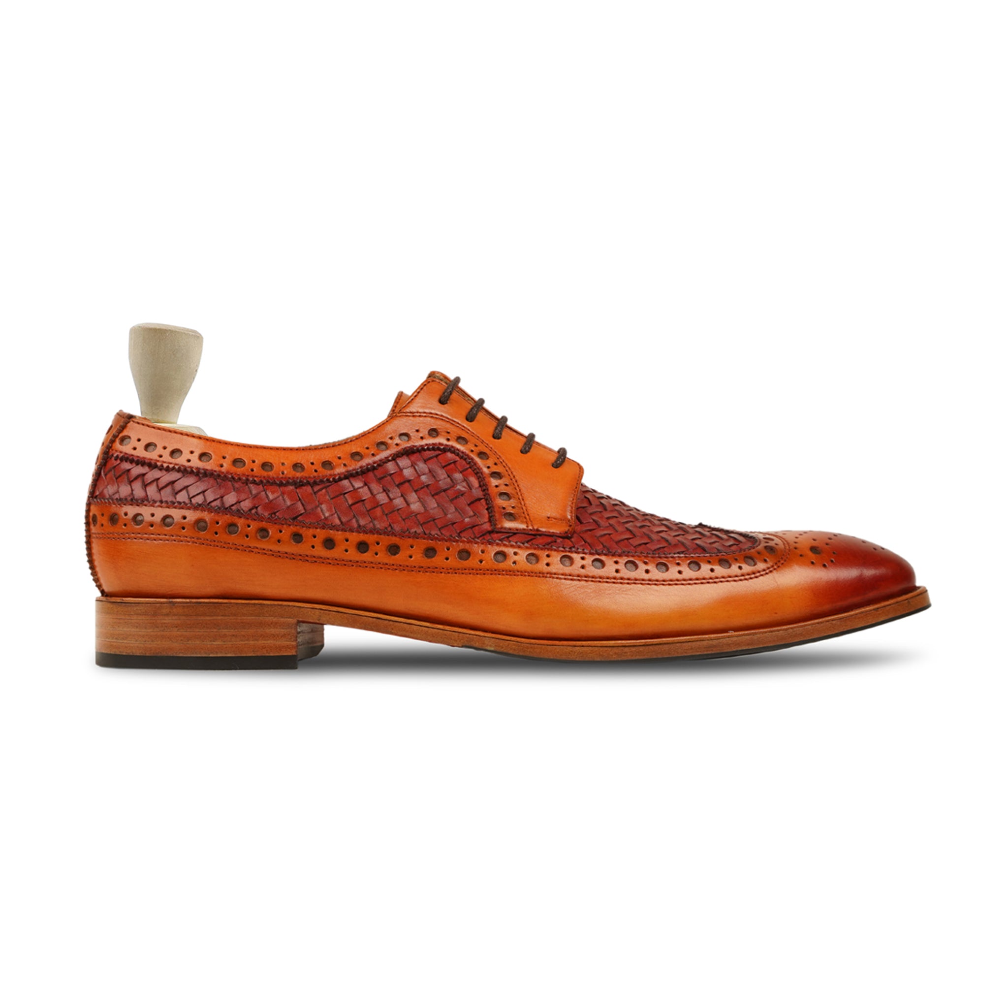 Warton - Men's Red and Tan Calf and Hand Woven Calf Leather Derby Shoe