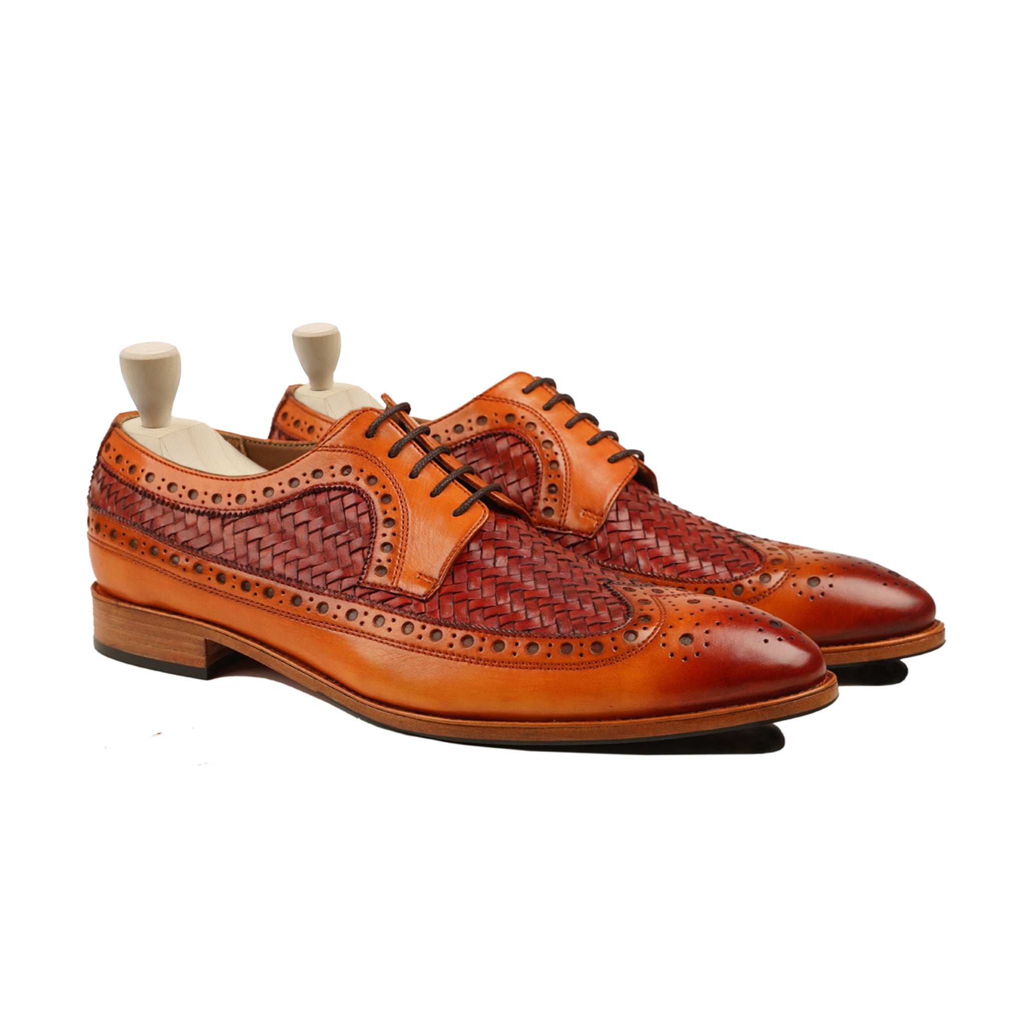 Warton - Men's Red and Tan Calf and Hand Woven Calf Leather Derby Shoe