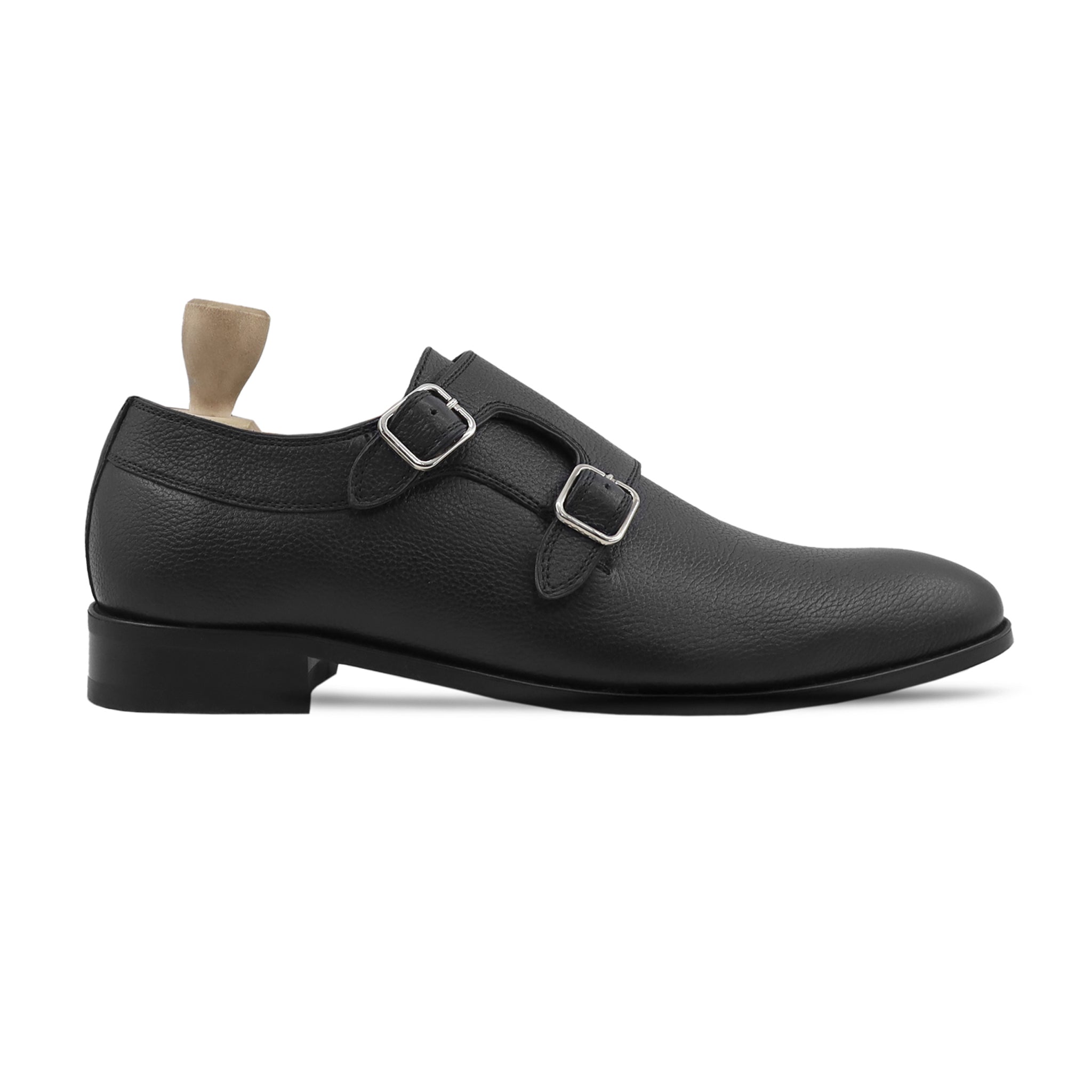 Akranes - Men's Black Pebble Grain Leather Double Monkstrap