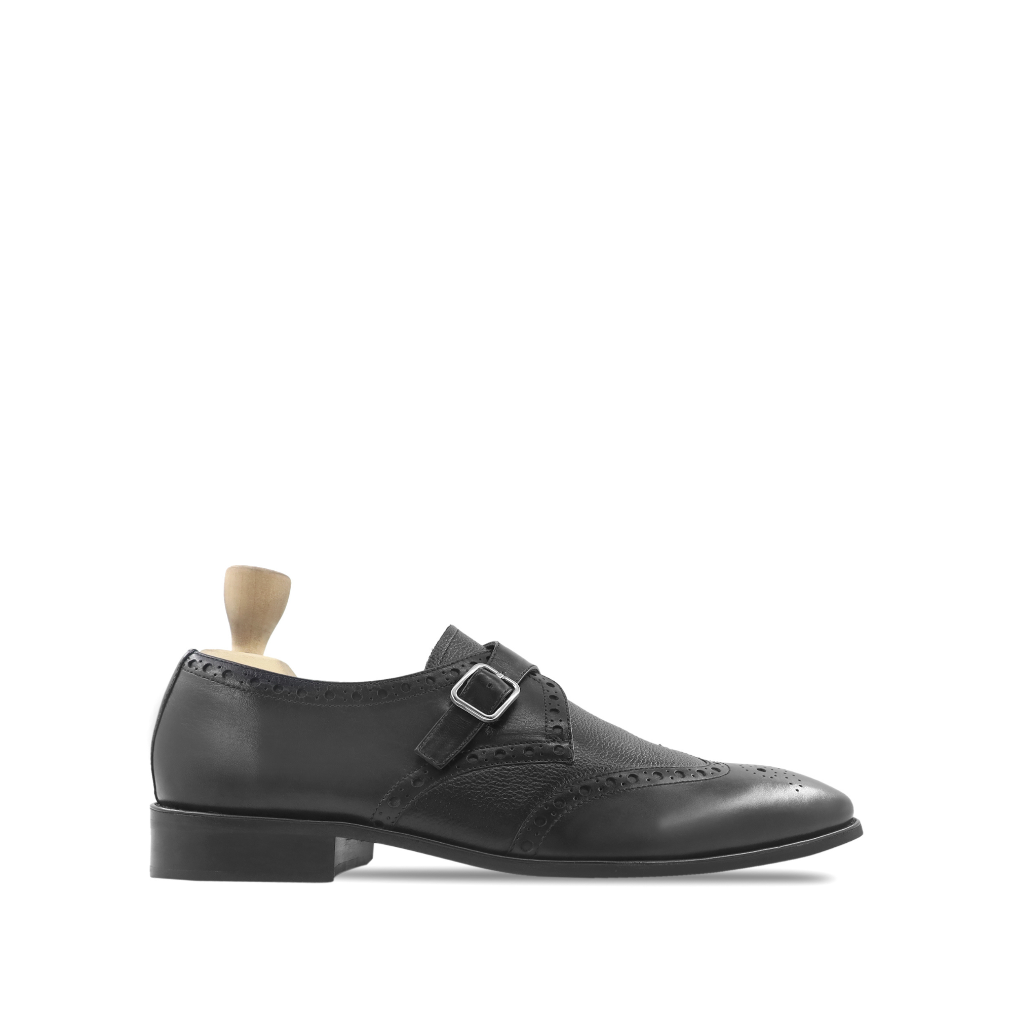Aietor - Men's Back Calf and Pebble Grain Leather Single Monkstrap