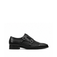 Alingsas - Men's Black Hand Woven Calf Leather Double Monkstrap
