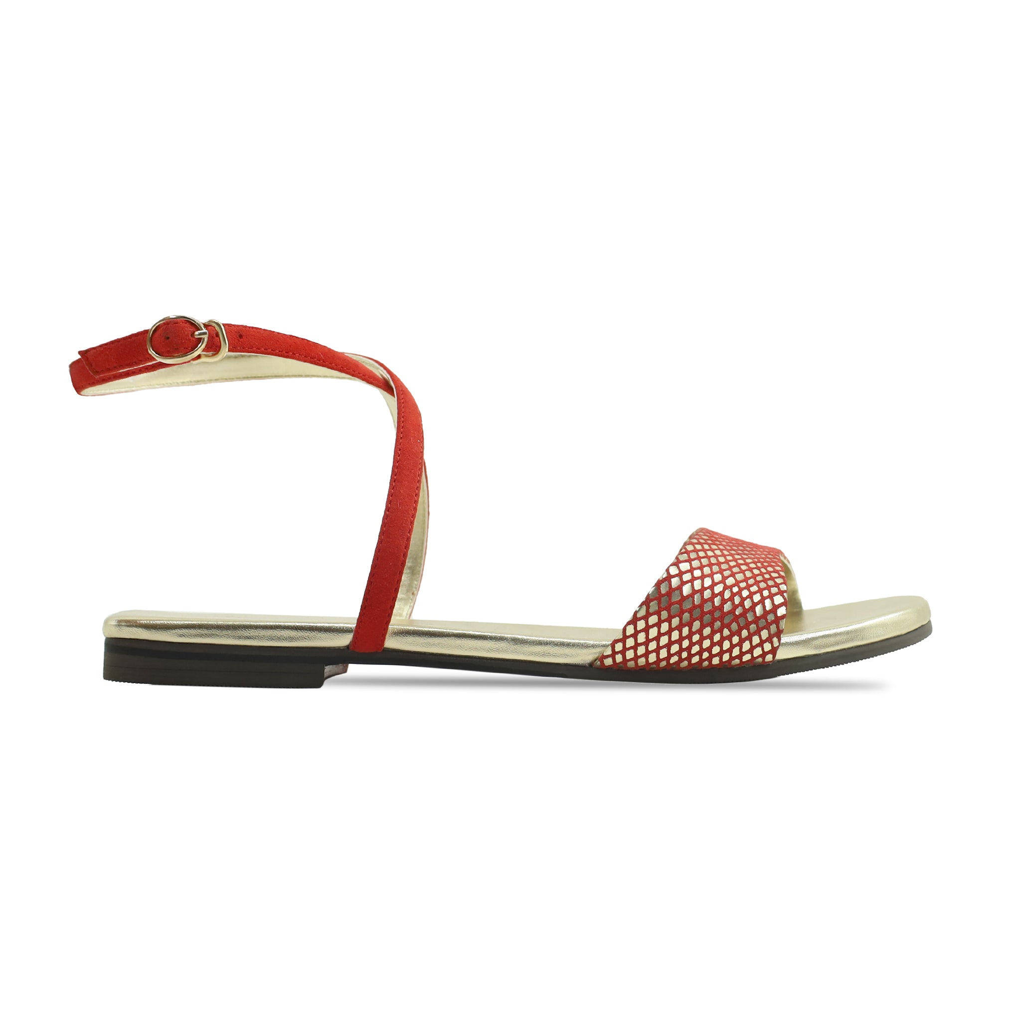 Annabelle - Women's Gold and Red Strapped Sandal