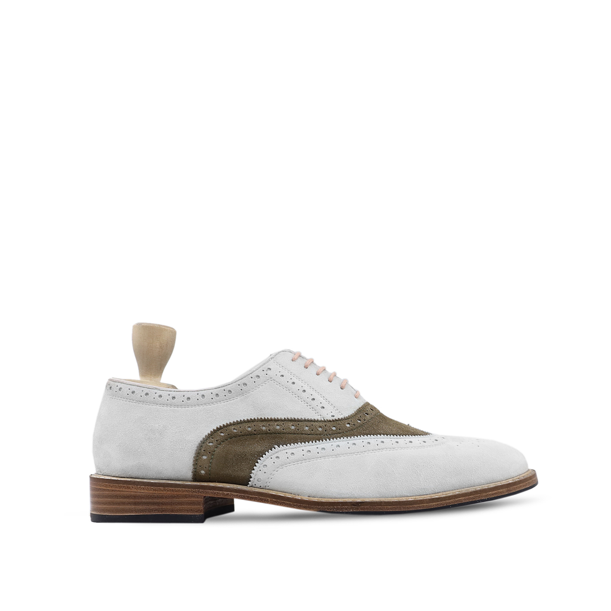 Anson - Men's White and Brown Kid Suede Oxford Shoe
