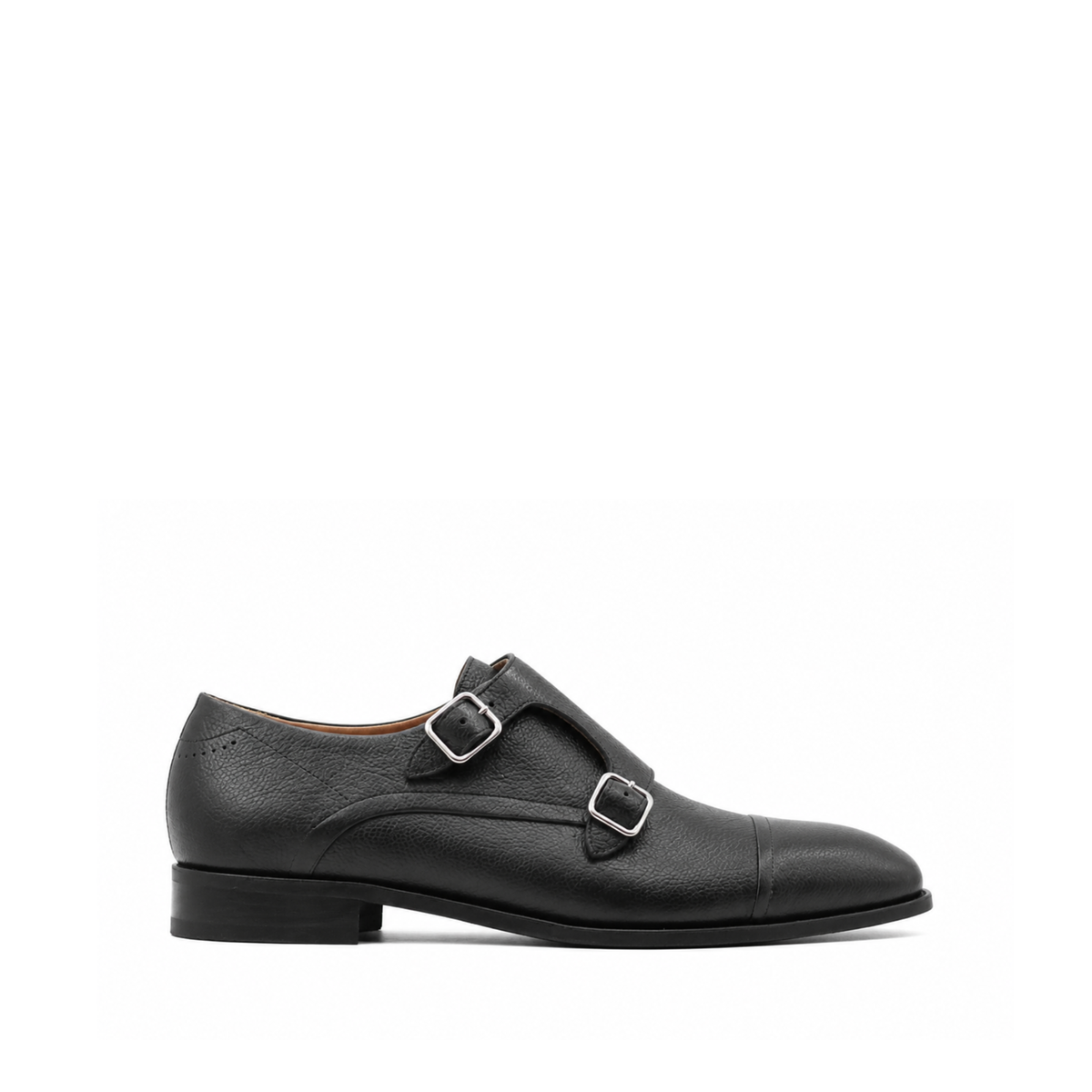Arad - Men's Black Pebble Grain Leather Double Monkstrap