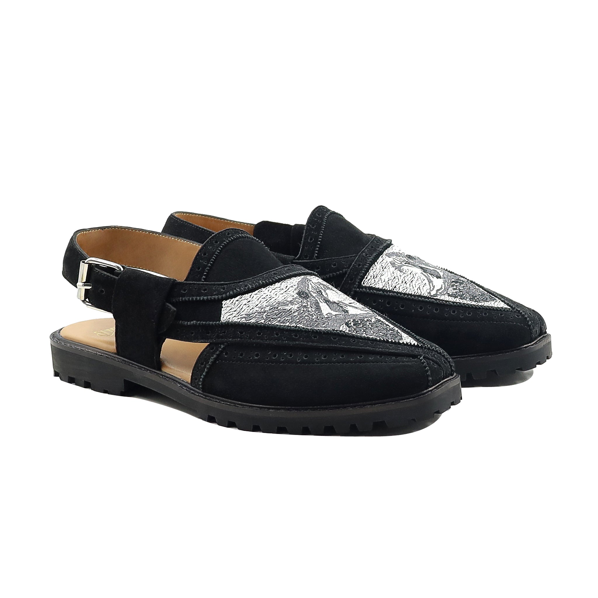 Arizin - Men's Black Kid Suede Sandal