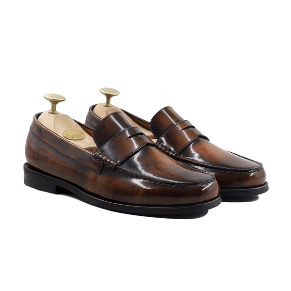 Arvel - Men's Burnished Tan Brown Box Leather High Shine Leather Loafer